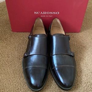 Italian Leather Men’s Double Monk Strap Shoes, Brown, Scarosso Brand.